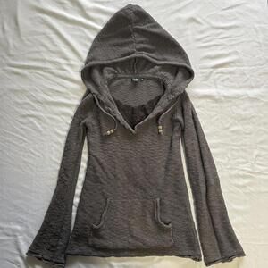 Y2K Twik grey textured hoodie sweater with wooden beads bell sleeves XS